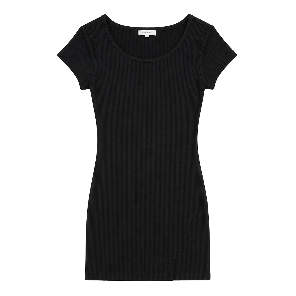 No Comment Women's Short Sleeve Ribbed Scoop Neck Bodycon Dress Side Slit Size 1