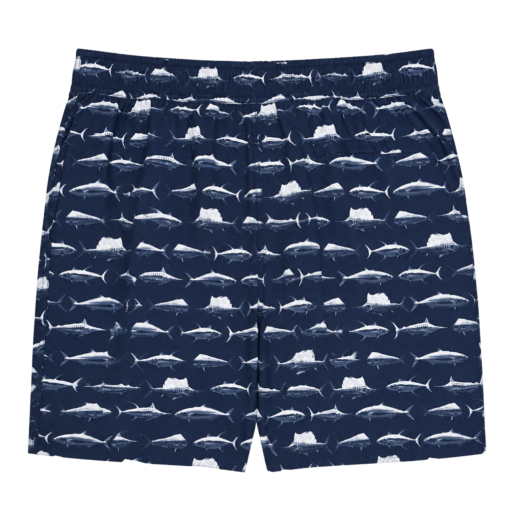 Nautica Swim Trunks Size L Blue Fish Print Mesh Lined 1