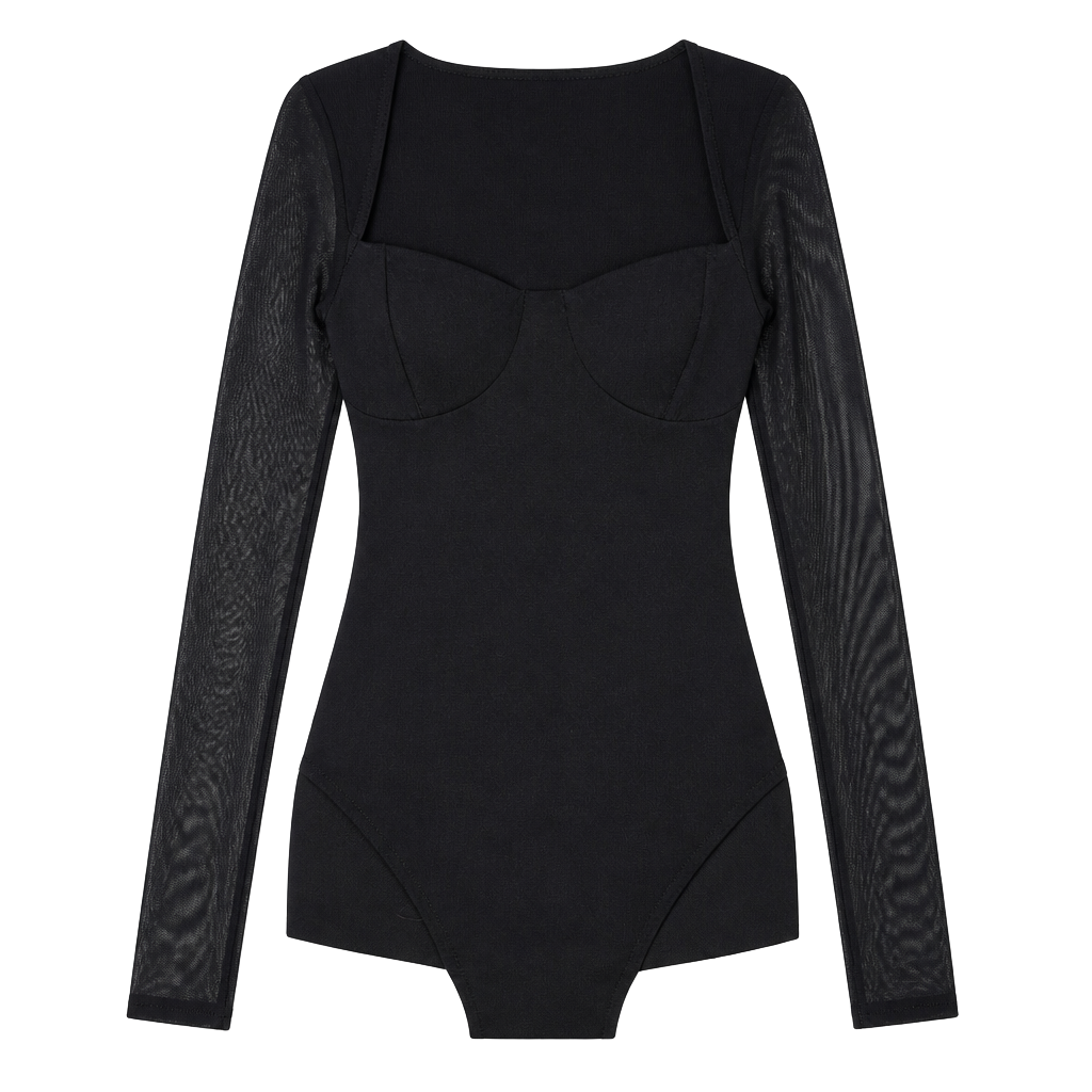Missguided Corset Bodysuit Size US 4 Black Mesh Long Sleeve 1