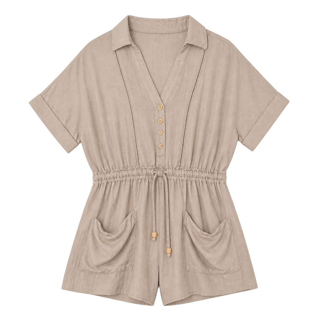 BlankNYC Romper Size XS Tan Button Front Utility Short Sleeved Pocket 1