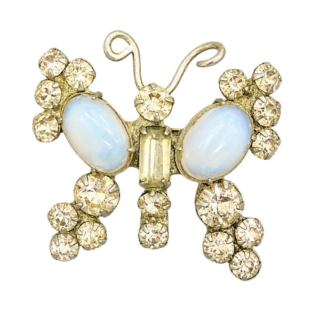 Vintage Large Gold Tone Rhinestone Butterfly Pin Brooch Unsigned. 1