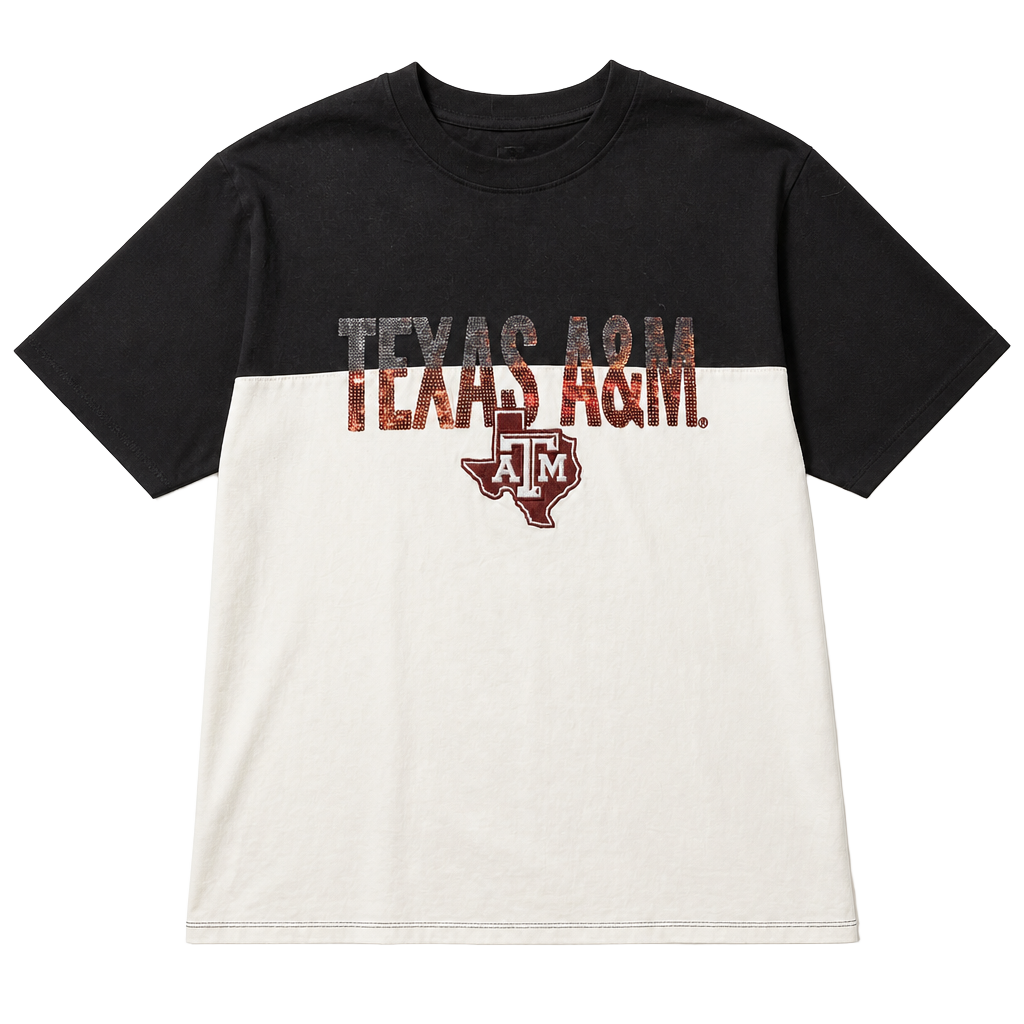 Gameday Couture Women's Texas A&M Aggies Sequin Colorblock Crewneck Short Sleeve T-Shirt 1