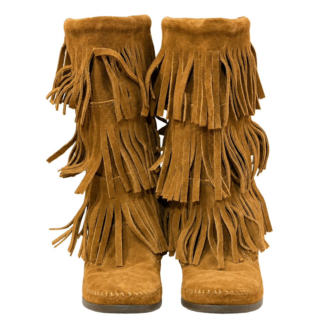Minnetonka 3-Layer Fringe Suede Boots Dusty Brown Size 9 NWOB 1