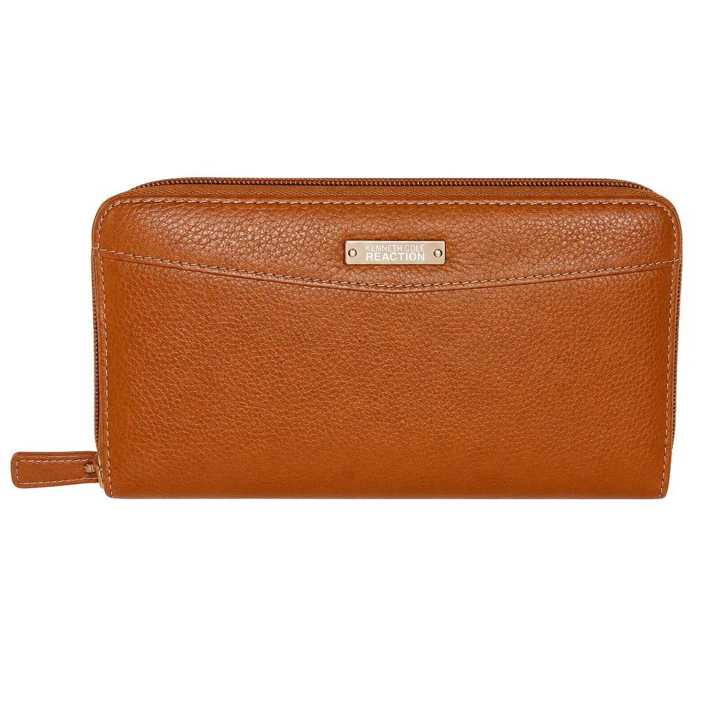 Kenneth Cole Reaction Brown Pebble Genuine Leather Zip Around Continental Wallet 1