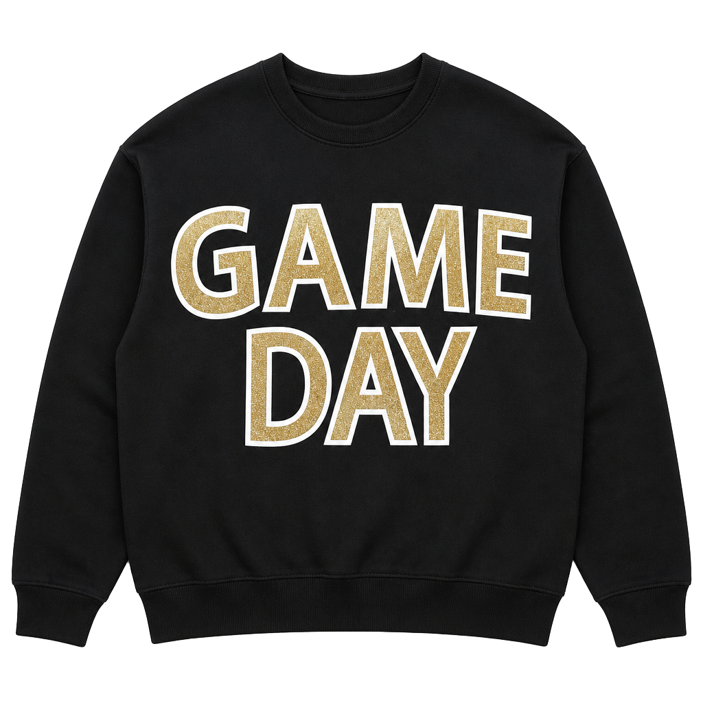 Texas True Threads Black Gameday Crewneck Sweatshirt with Gold Glitter Letters 1