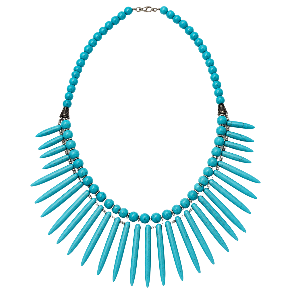Southwest Inspired Turquoise Howlite Spike Statement Bib Necklace 1