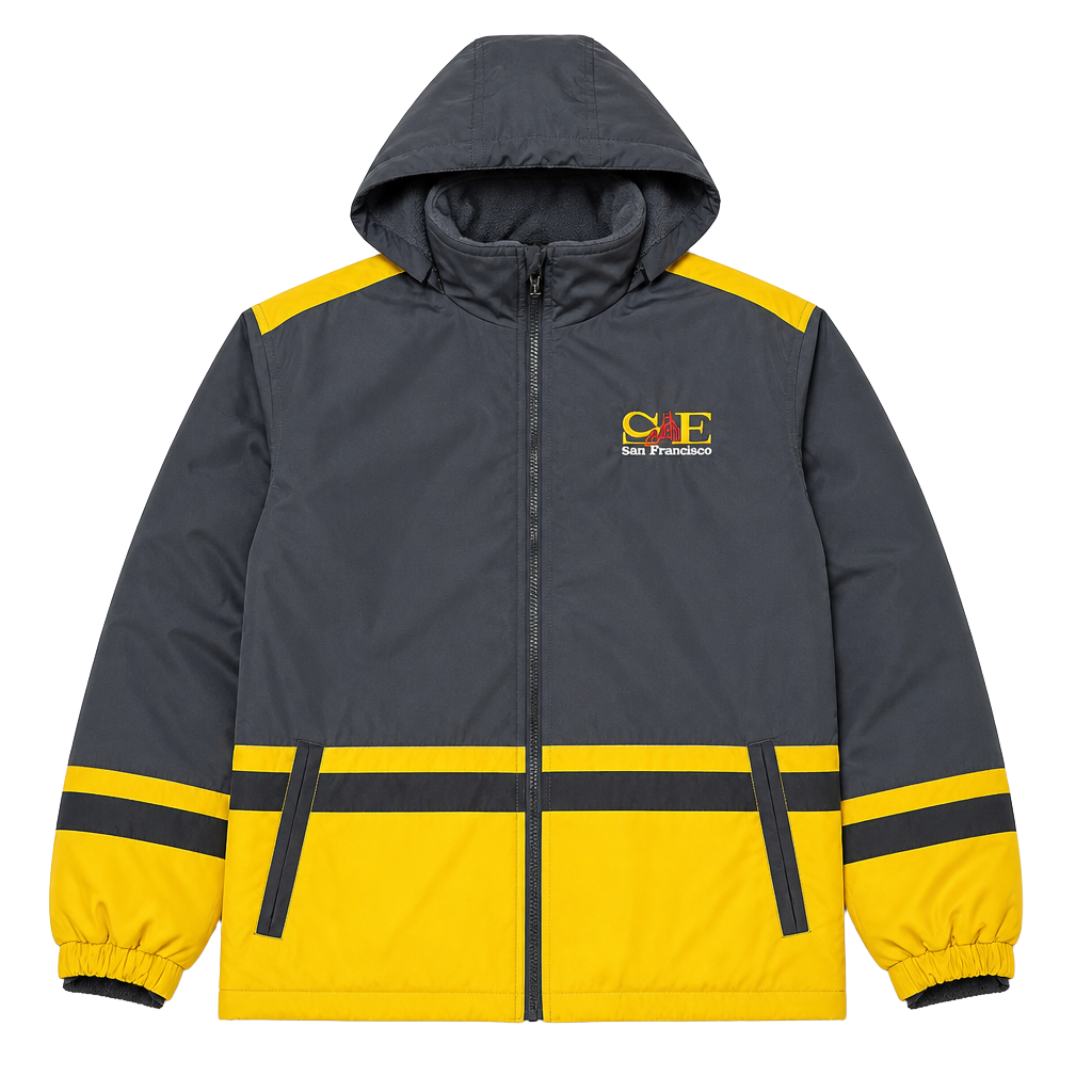 Medium Y2K San Francisco Reversible Jacket With Detachable Hood, Navy & Yellow Color Blocking With Fireman’s Striping 1