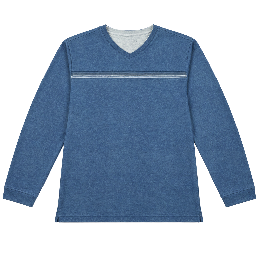 Van Heusen V-Neck Long Sleeve Shirt Size XXL Blue Striped 1