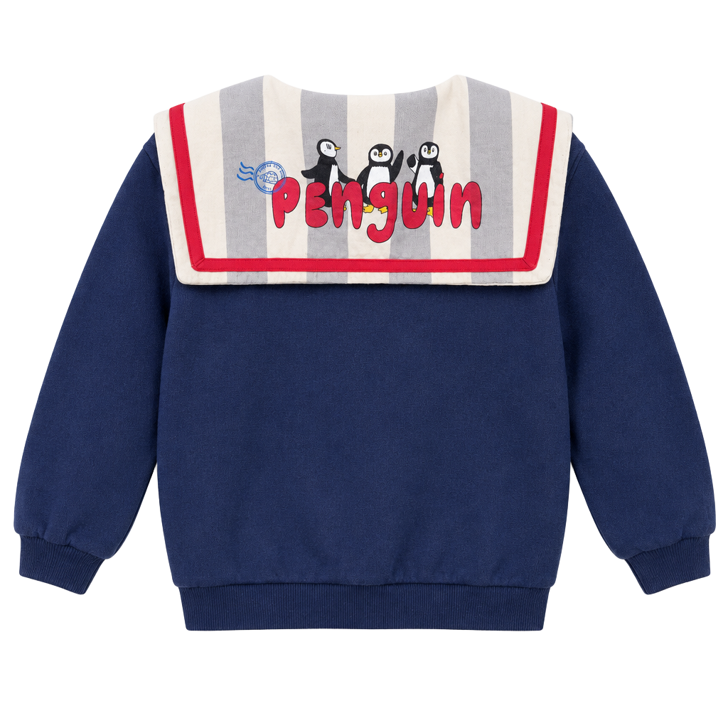 Mollimelli Penguin Sailor Collar Sweatshirt Size 110 Navy Blue 1