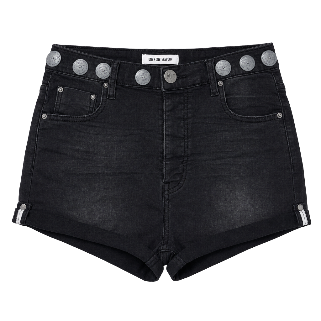 One X One Teaspoon Black Paris Lovers Low Waist Denim Shorts with Conchos 1