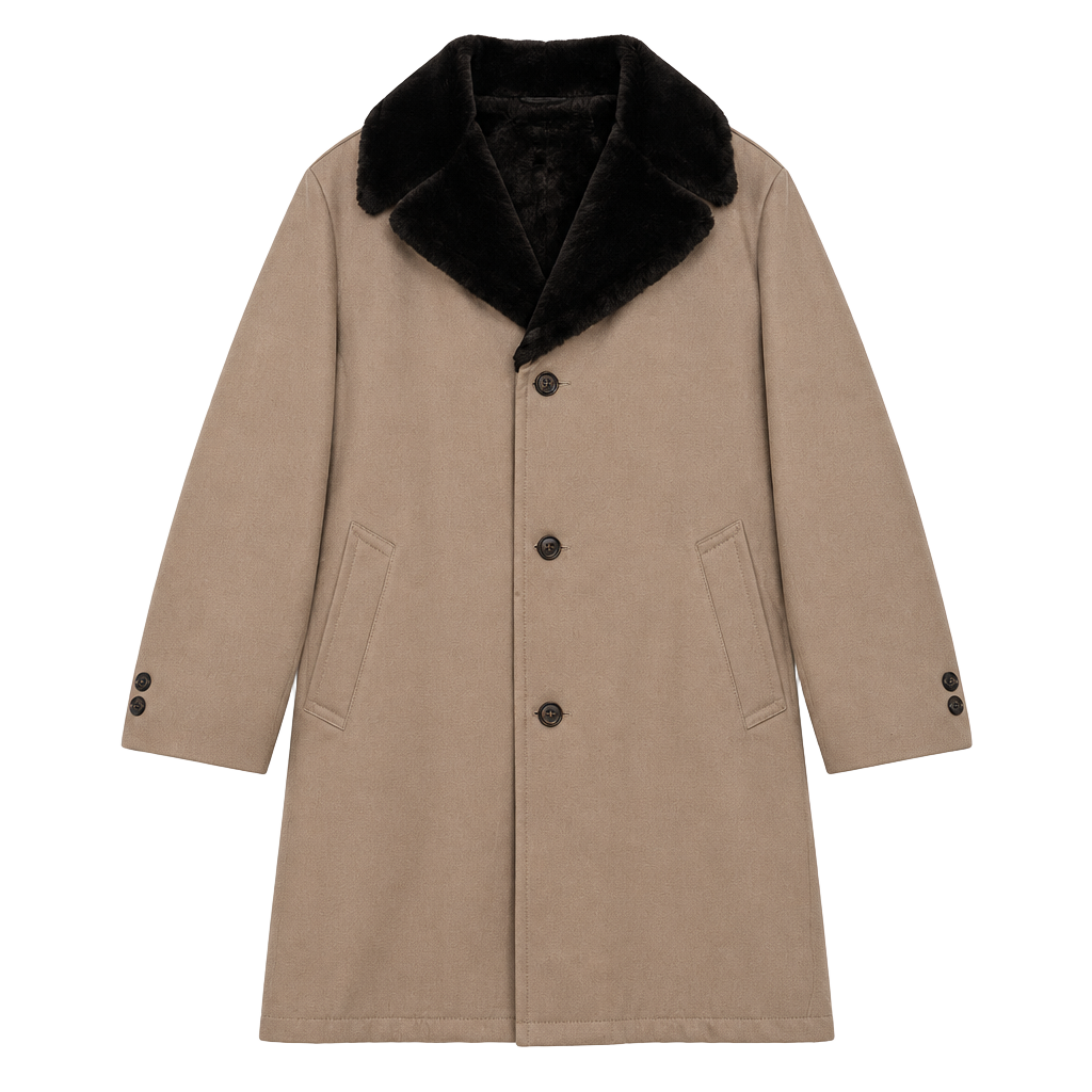 JCPenney Overcoat Size 44 Long Tan Faux Fur Collar 1