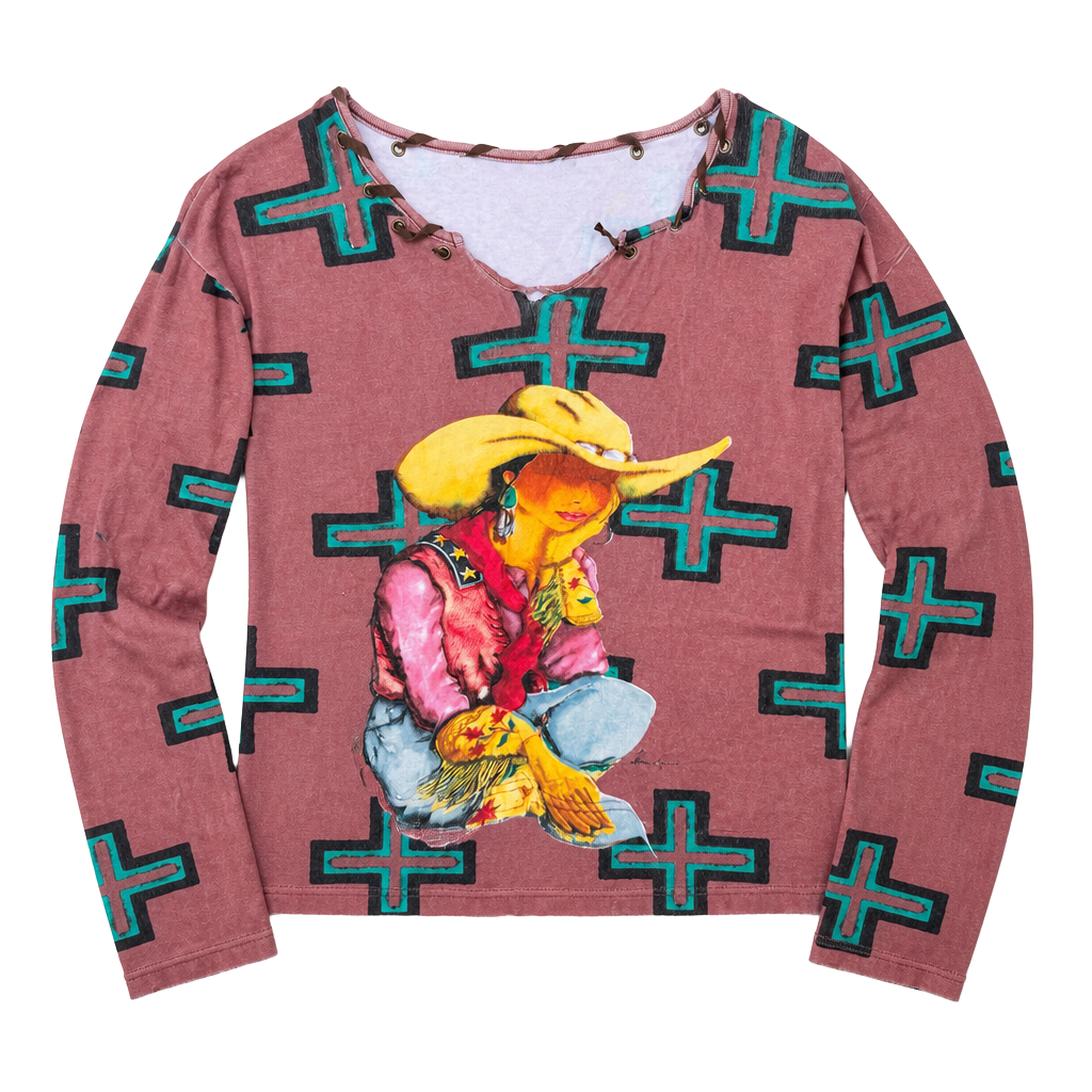 Doreman Burns Cowgirls Long Sleeve Shirt Size M Southwestern Print 1