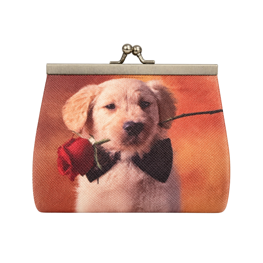 Vintage Golden Retriever Puppy with Rose Squeeze Coin Purse 1