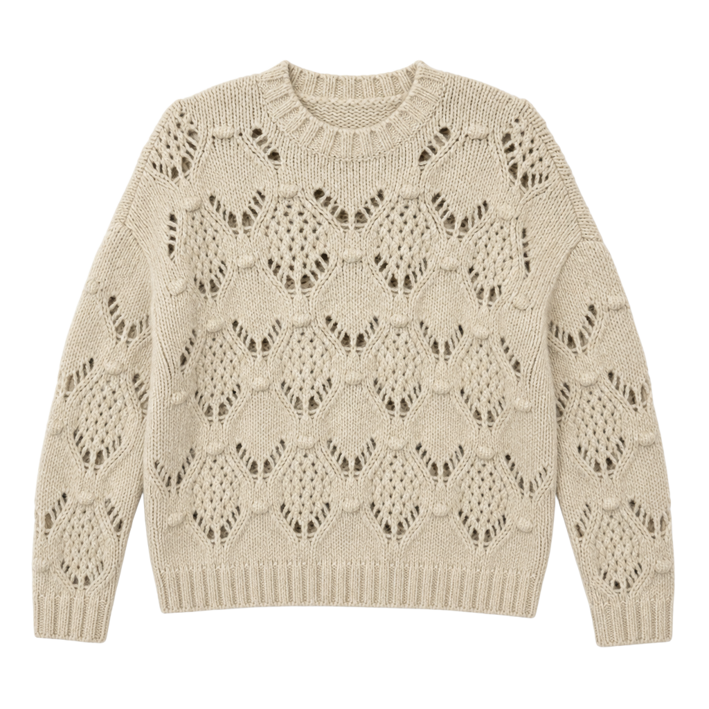 American Eagle Cream Pointelle Bobble Knit Sweater Size S 1