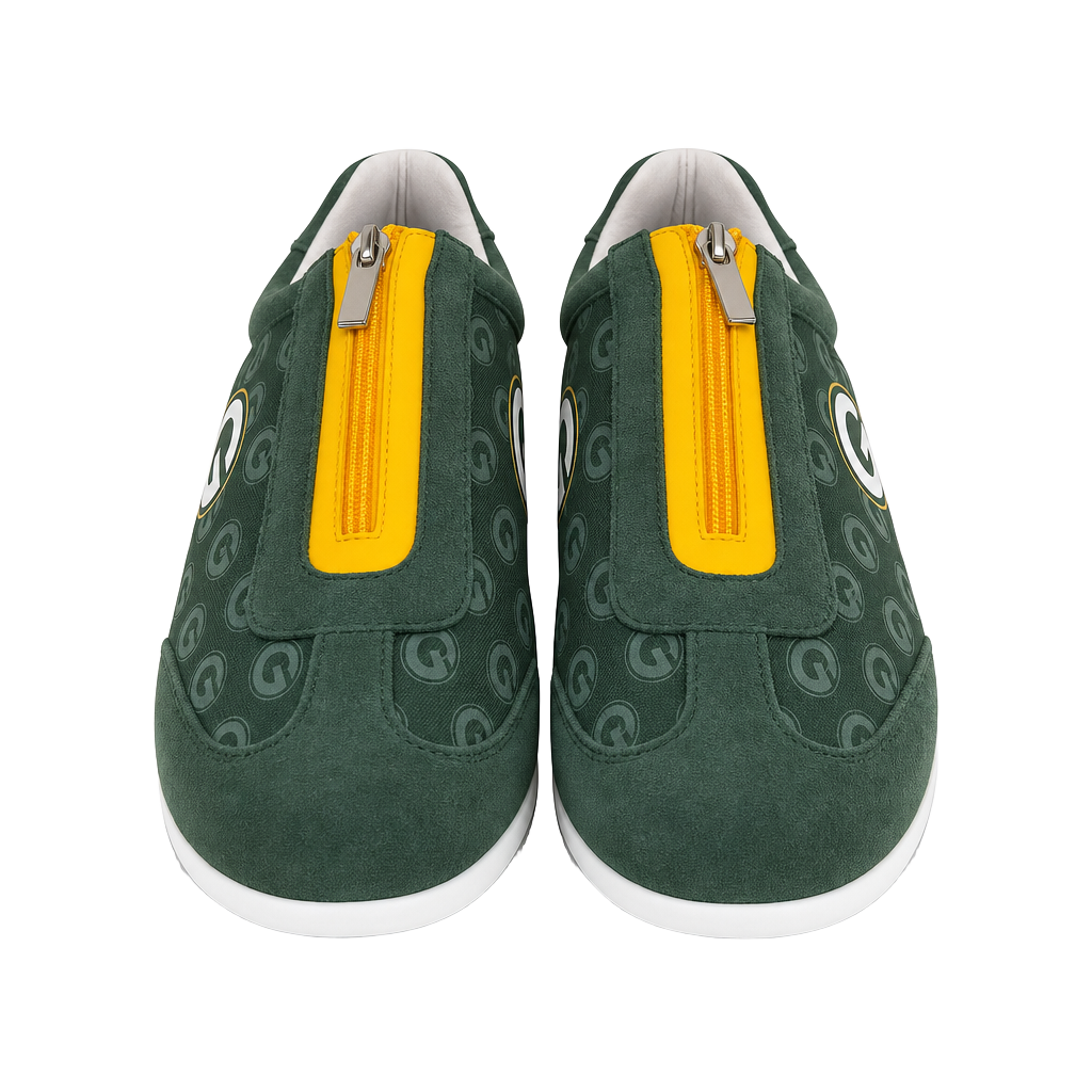 The Bradford Exchange Green Bay Packers Women's Zippered Suede & Canvas Sneakers 1