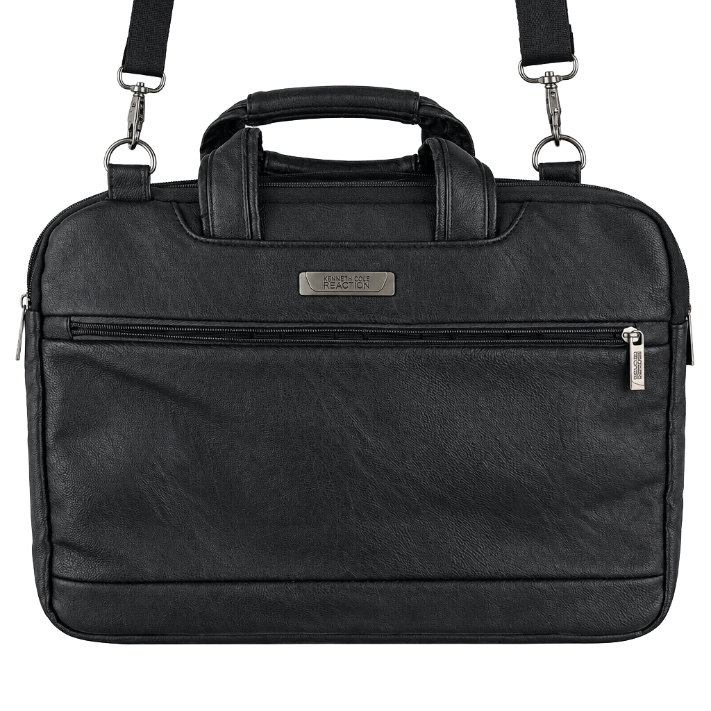 Kenneth Cole Reaction Black Faux Leather Laptop Briefcase Bag 1