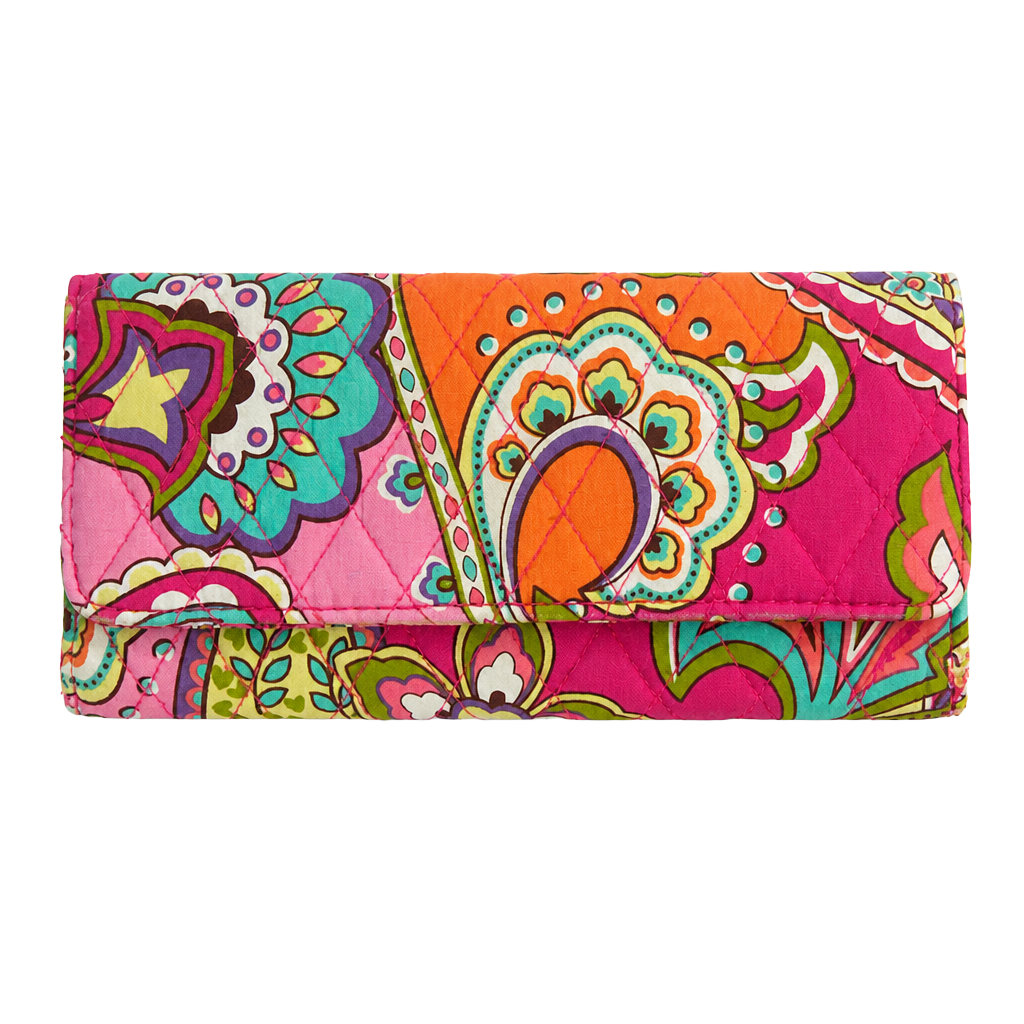 Vera Bradley Quilted Cotton Trifold Wallet in Pink Swirls Pattern 1