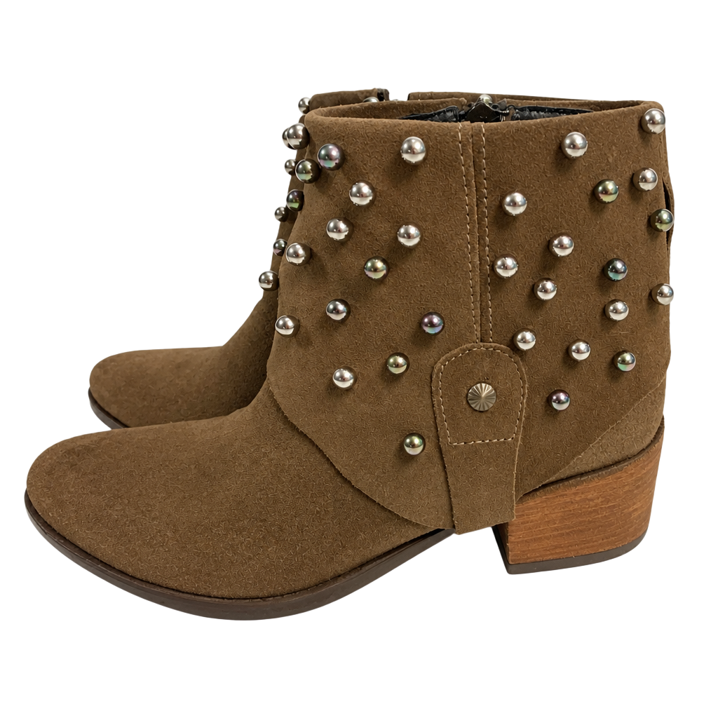 Fall fashion, Sheridan Mia Brown Suede Multi-Color Studded Ankle Booties Size 36 1