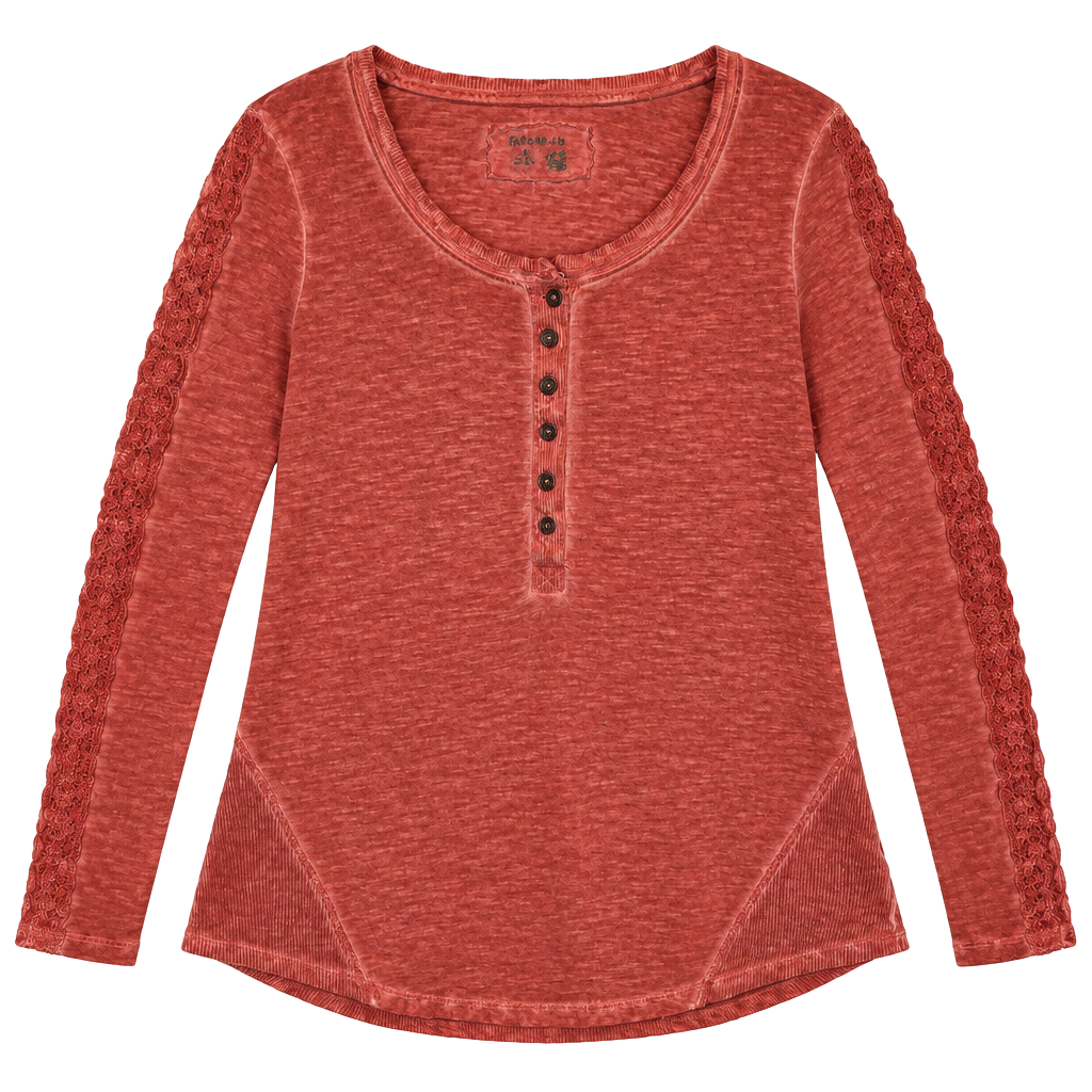 Vintage vibe Long Sleeve Coral Pink Crochet /Lace Button Front Top ..., 1