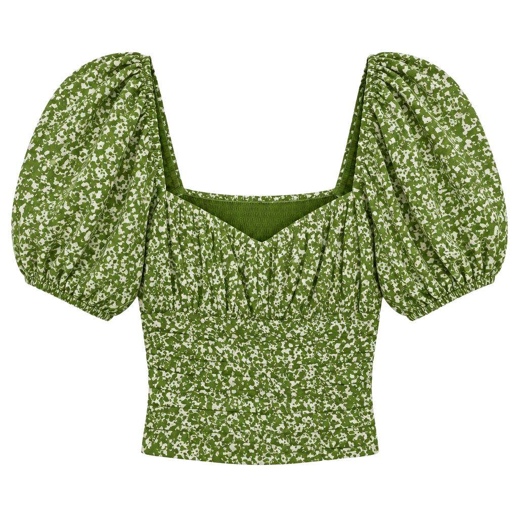 Abercrombie & Fitch Puff Sleeve Crop Top Size M Green Floral Sweetheart 1