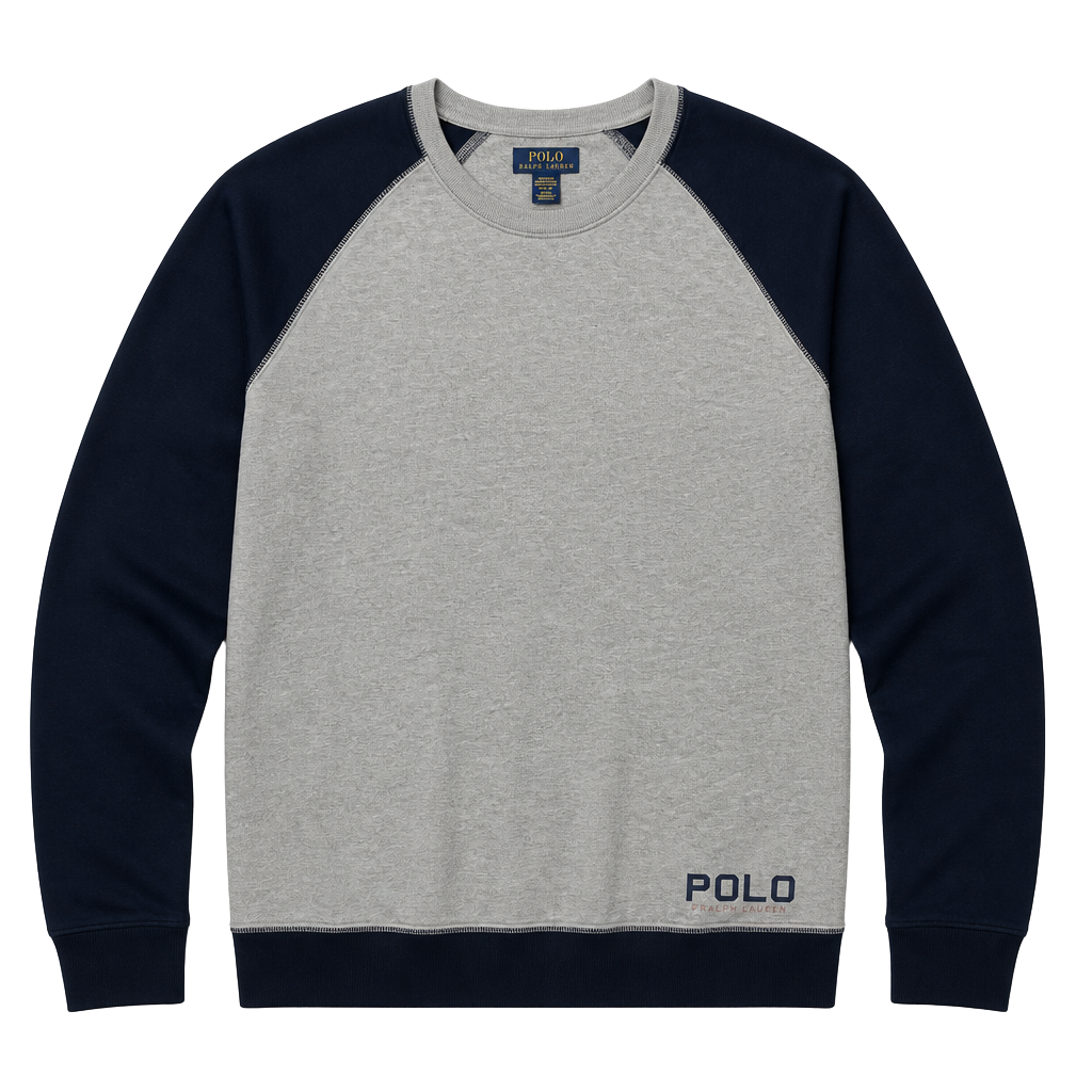 Polo Ralph Lauren Sleepwear Sweatshirt Size M Gray Navy Raglan Sleeve 1