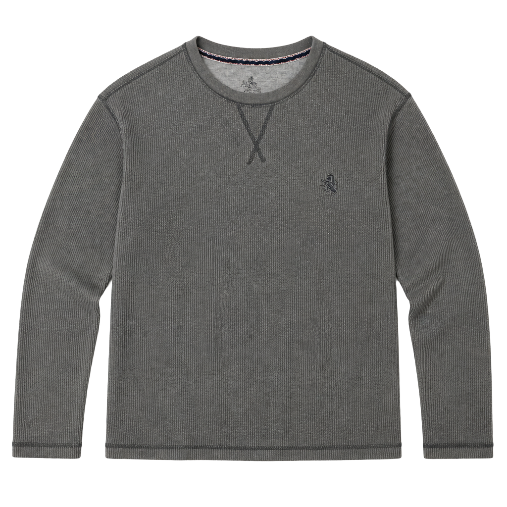 Rugby University Long Sleeve Thermal Crew Neck Sweater Size L Gray 1