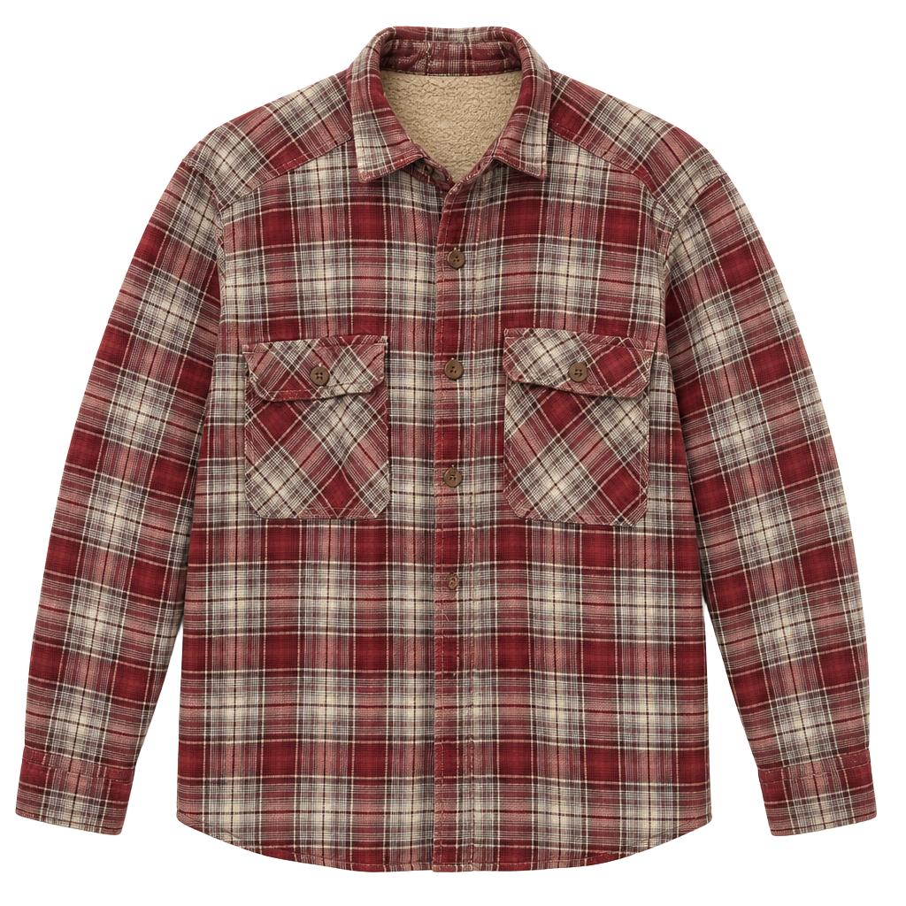 OutdoorLife Red and Beige Plaid Flannel Shirt with Fleece Lining 1