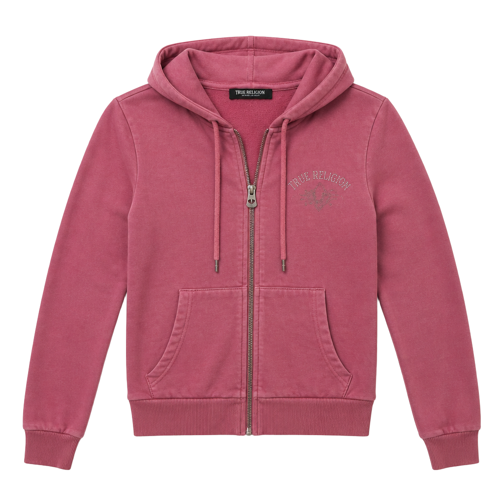 True Religion Women's Pink Crystal Metallic Zip Hoodie Size L 1