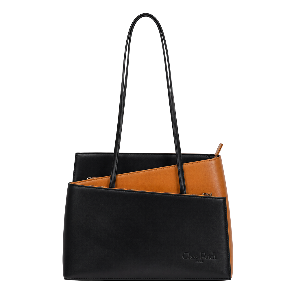 Cleo & Patek Leather Shoulder Bag Tan And Black 1