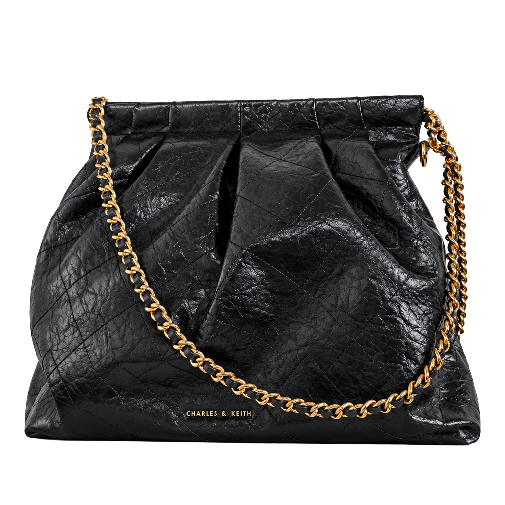 Charles & Keith Duo Quilted Chain Hobo Bag Size L Black 1
