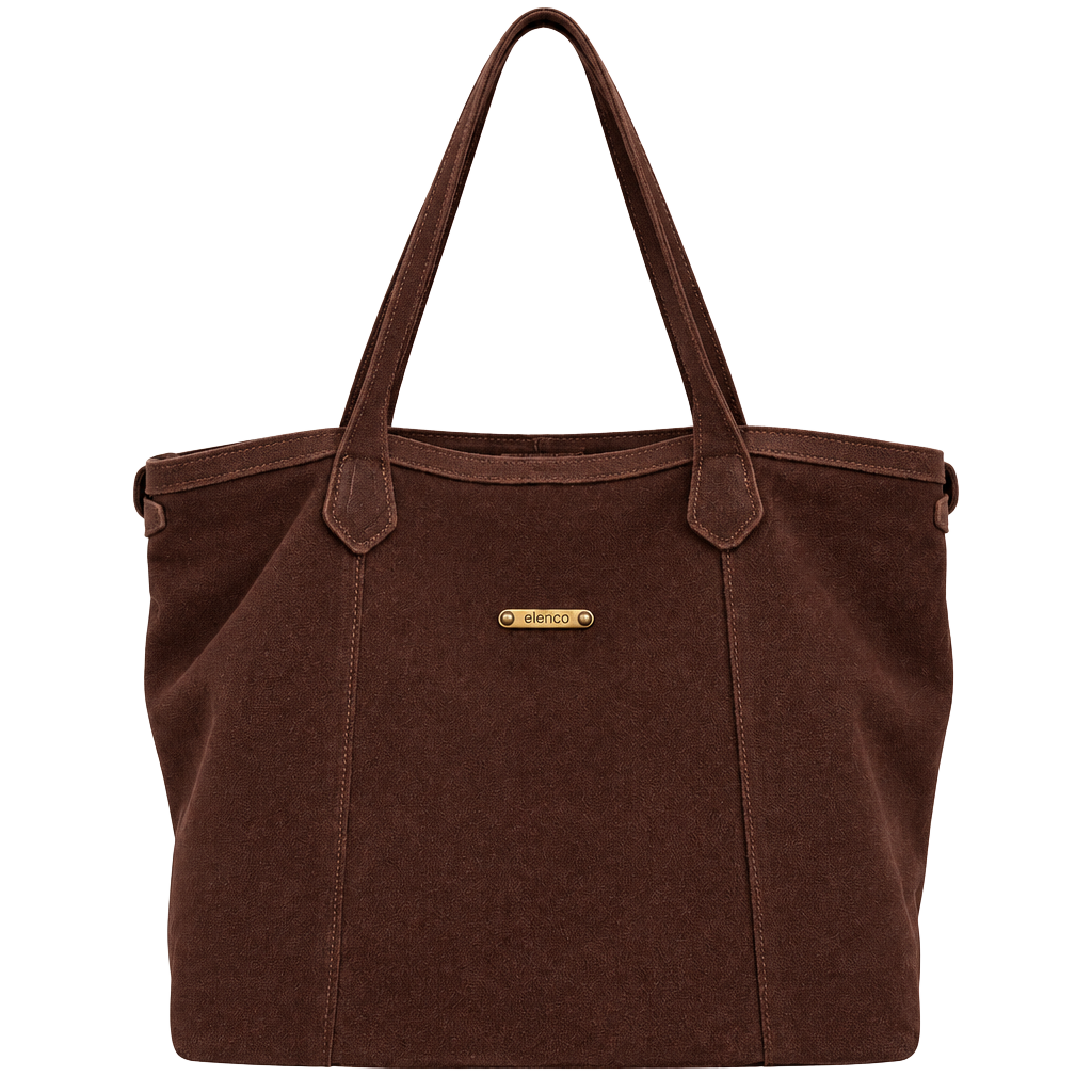 Elenco Brown Suede Leather Tote Handbag 1