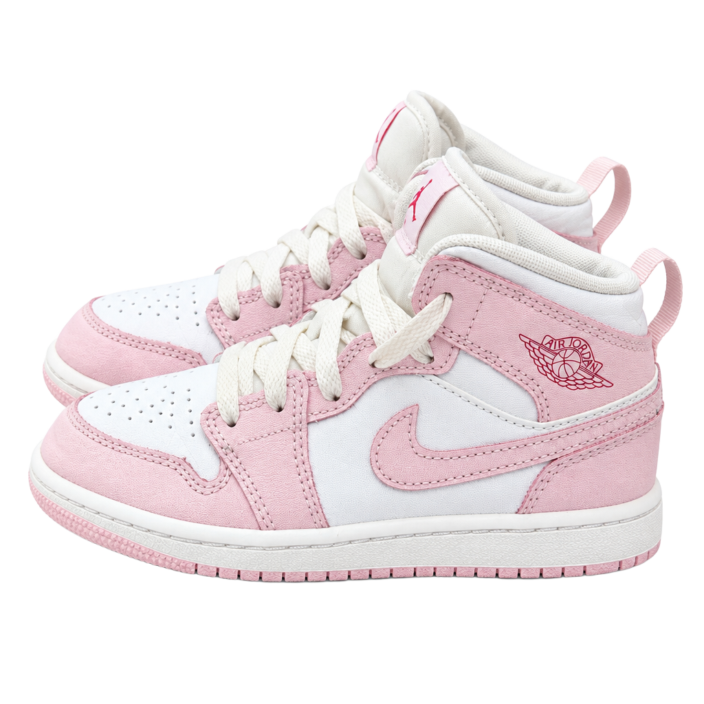 Nike Jordan 1 Mid Pink Foam White Fire Red Little Kids Shoes 1