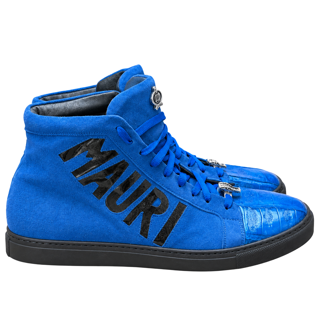 10M Mauri 8578/1 Men’s 10 Blue Suede Genuine Crocodile High Top Sneakers 1