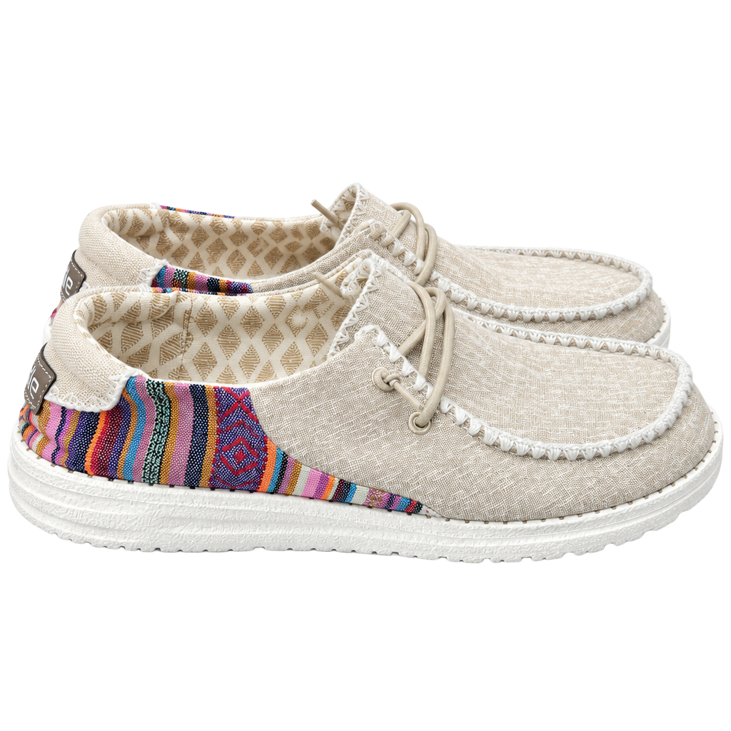 9W Hey Dude Wendy Rodeo Beige Multi Slip On Loafers 1