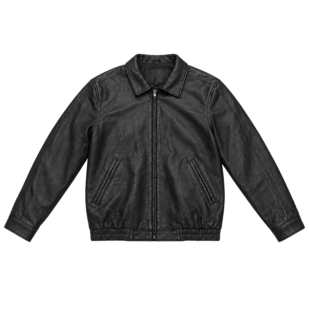 Trader Bay Black Leather Bomber Jacket 1