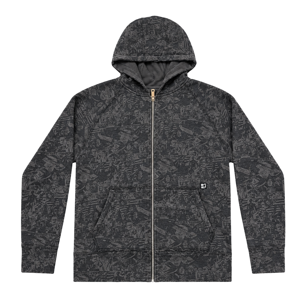 Volcom Full Zip Hoodie Size L Allover Graphic Print 1