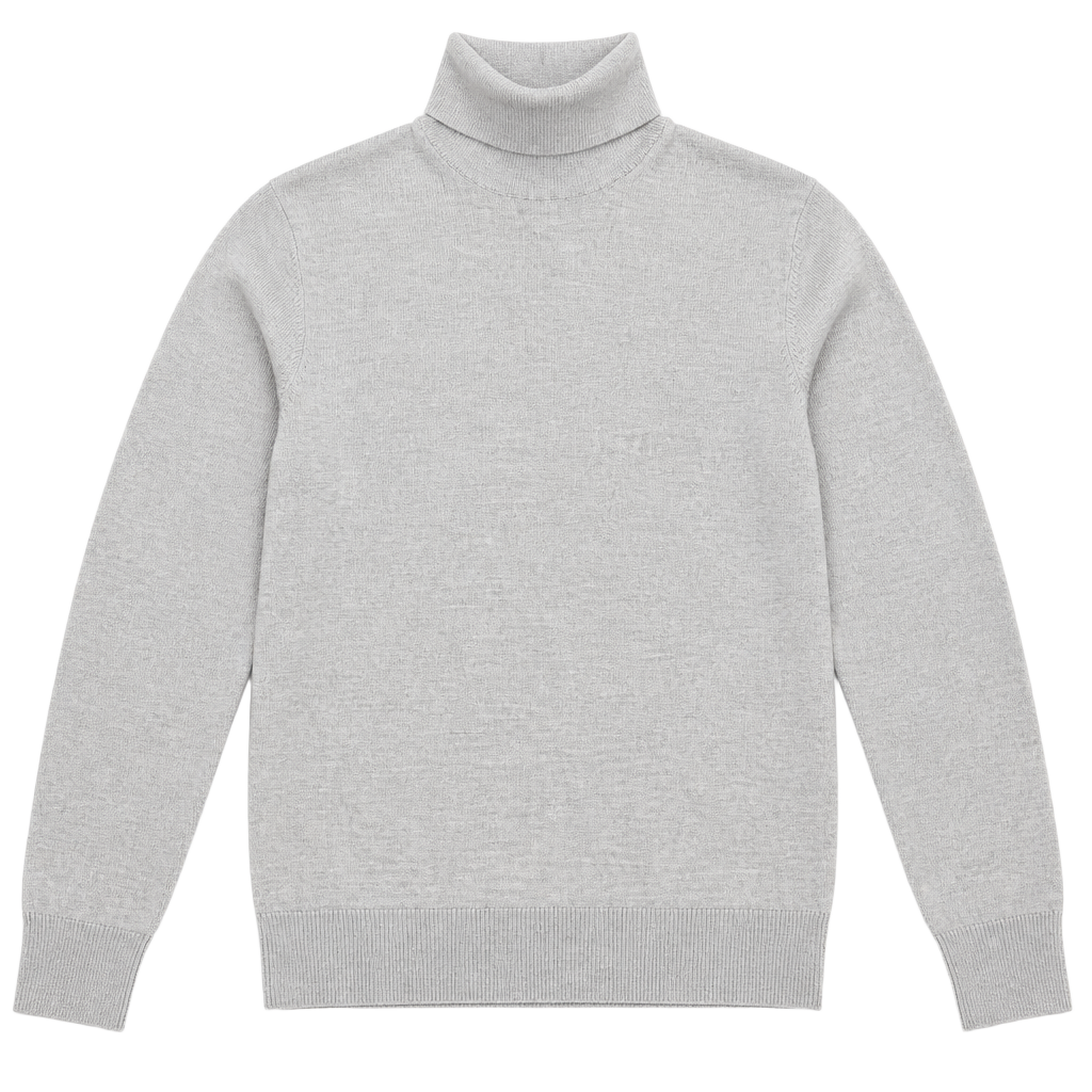 Slim Fit Fine-knit Turtleneck Sweater - Gray melange - Men 1