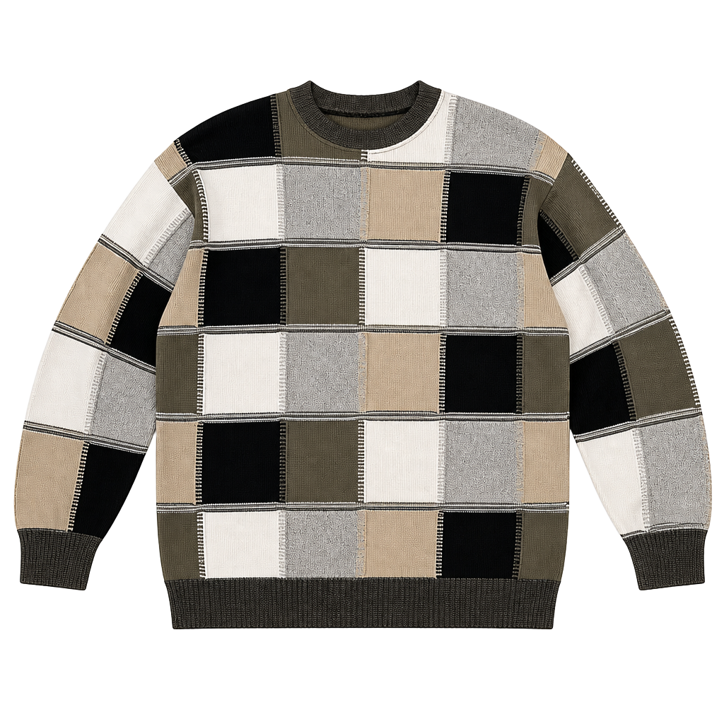 Vtg Mondo Di Marco Patchwork Knit Sweater Crewneck Earthtone Made In Italy Large 1