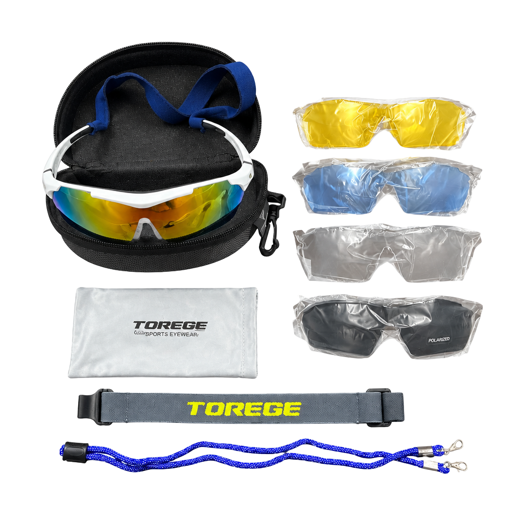 Torege Polarized Sports Sunglasses Interchangeable Lenses Kit White Case 1