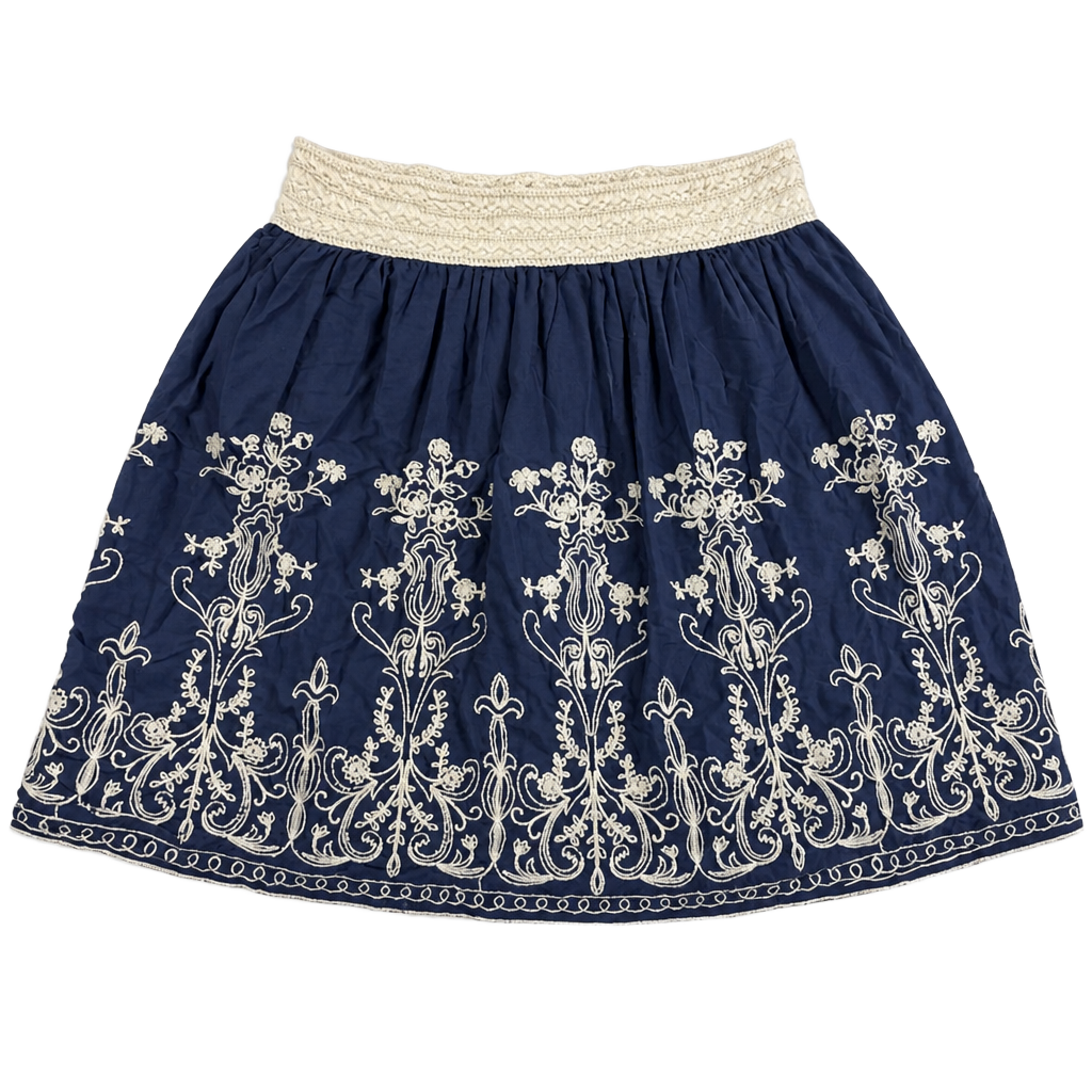 Vintage Indigo Skirt With Embroidery - , 1