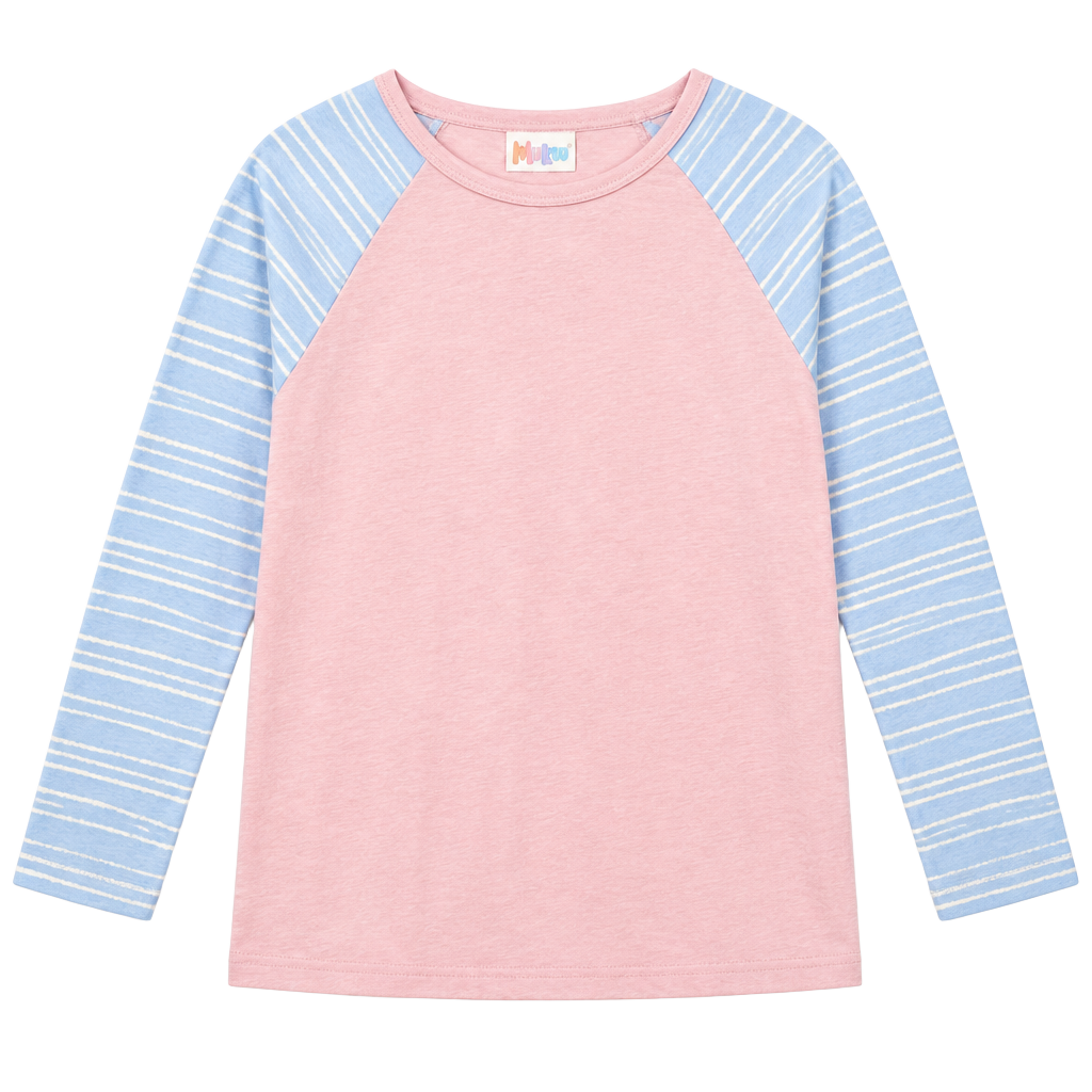 LuLaRoe Randy Size L Pink Blue Striped Raglan Tee 1