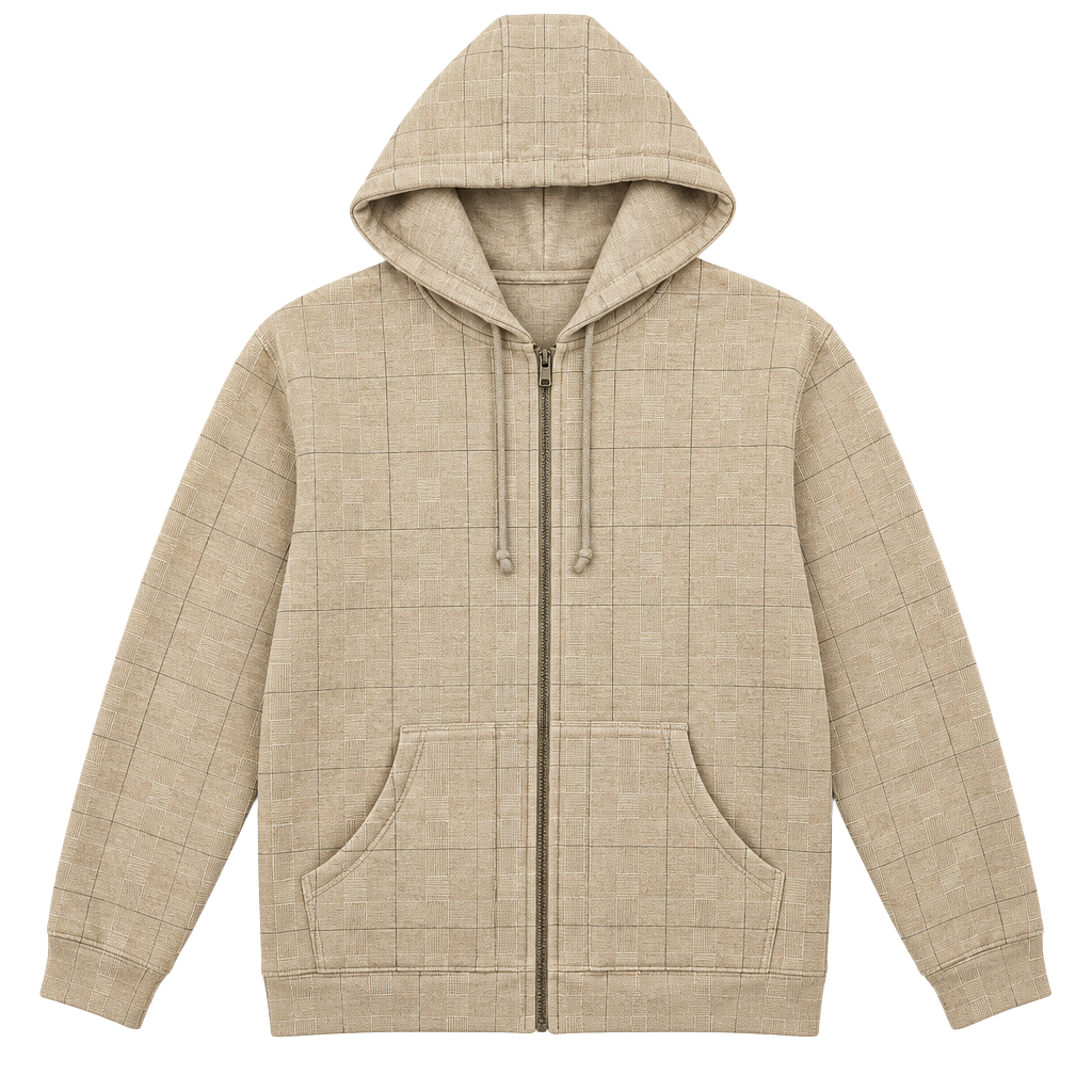 Foot Locker Zip Hoodie Size XXL Tan Plaid Full Zip 1