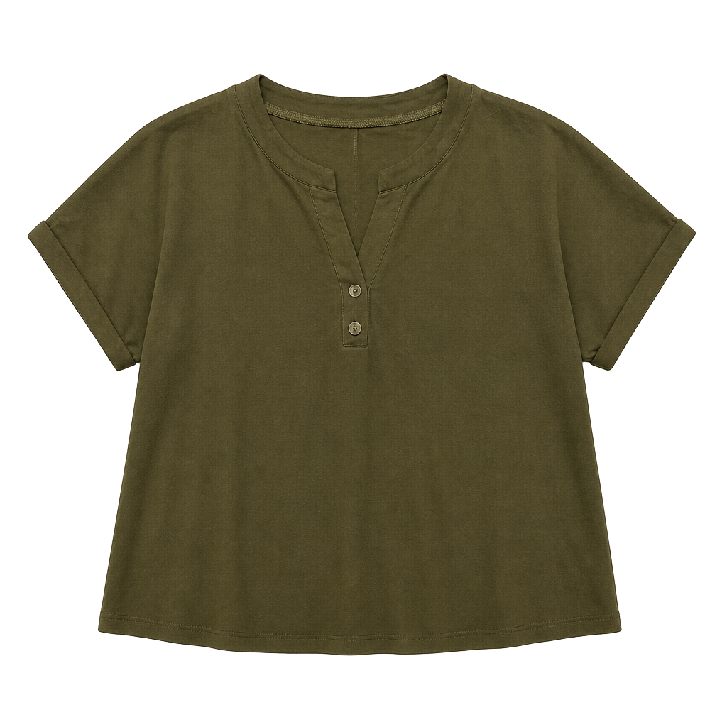 Anrabess Women's Oversized Short Sleeve Henley Top in Army Green Size 3XL 1