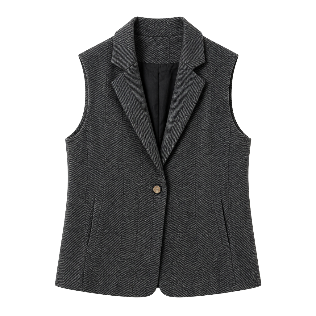Zara Grey Herringbone Sleeveless Blazer Vest with Gold Buttons 1