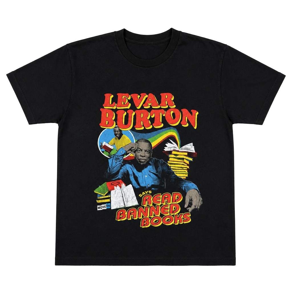 Vintage Levar Burton Reading Rainbow Read Banned Books T-Shirt 1