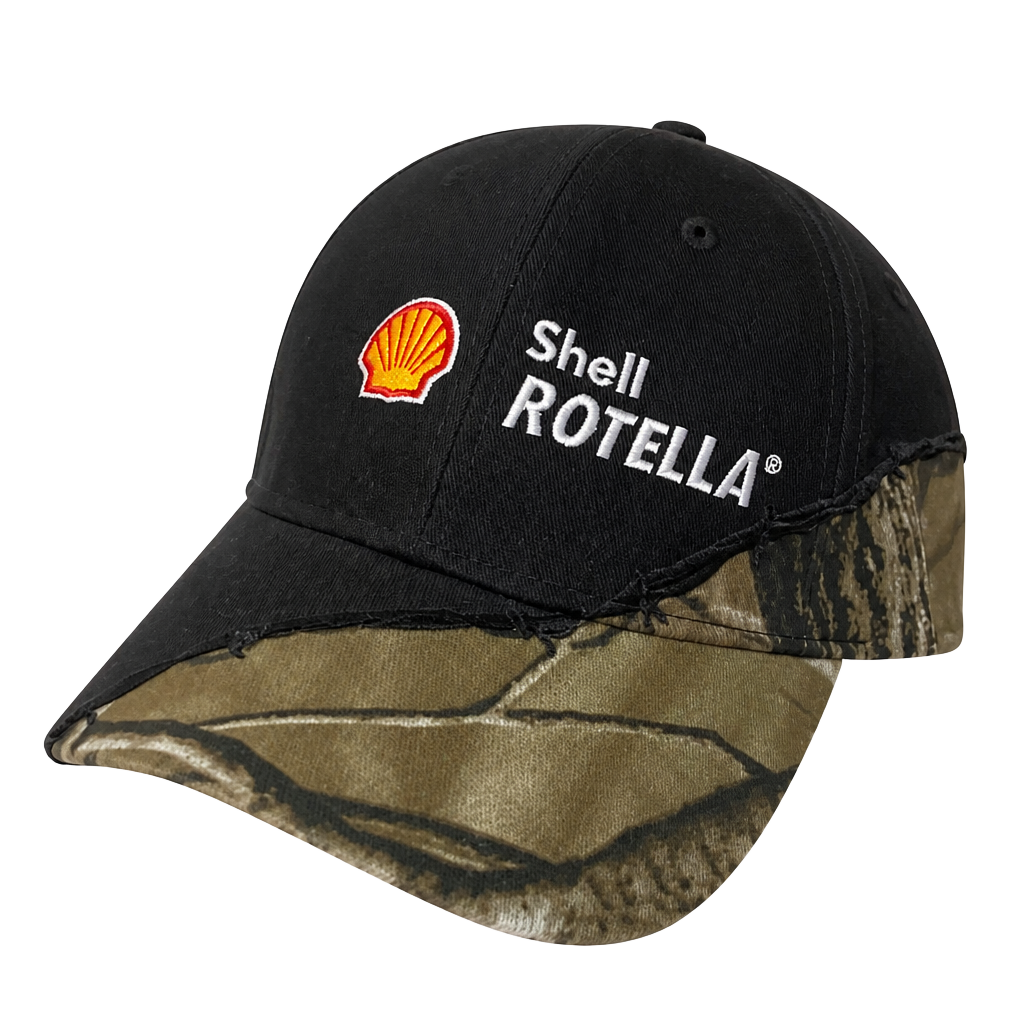 Shell Rotella Black and Reaper Camo Barbed Wire Stitch Adjustable Strapback Hat 1