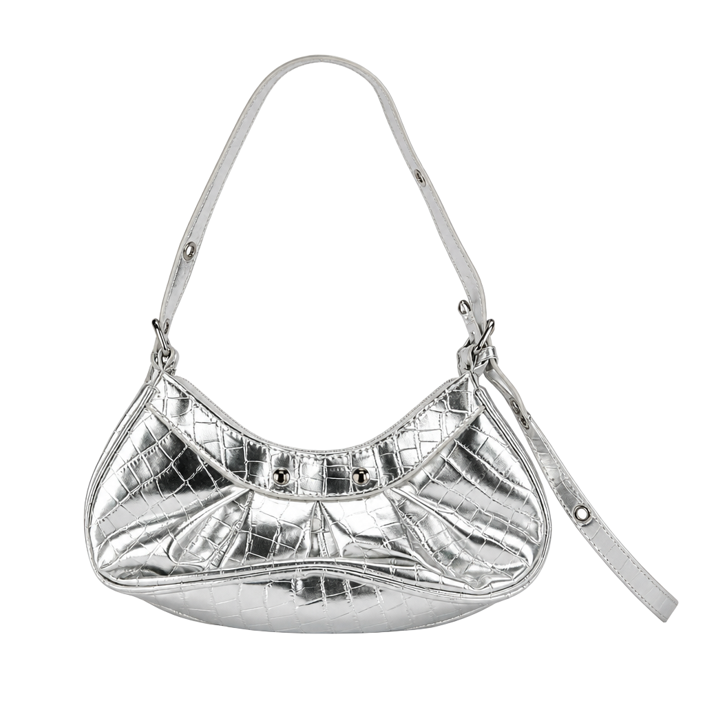 SHEIN Silver Metallic Crocodile Embossed Y2K 1
