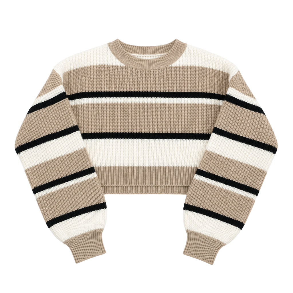 SHEIN Striped Colorblock Lantern Sleeve Cropped Sweater Size M 1
