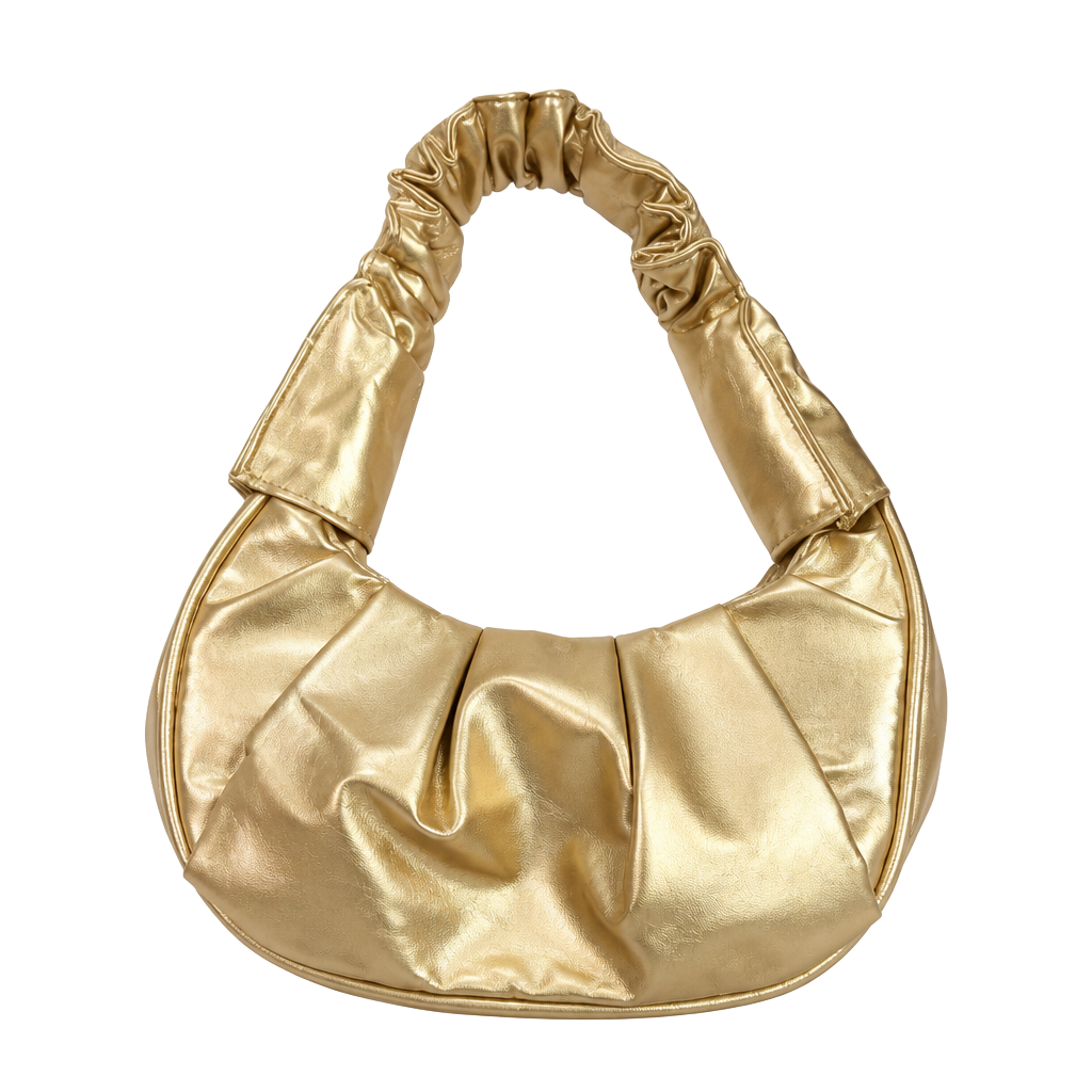 Metallic Gold Pleated Dumpling Shoulder Bag Cloud Purse 1