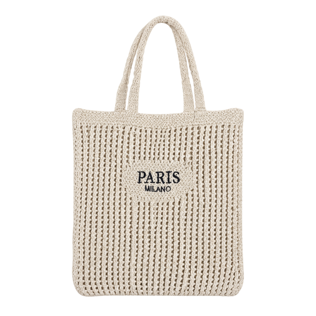 Paris Milano Knit Crochet Tote Bag Beige 1